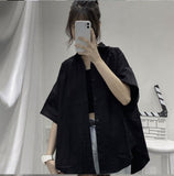 Flytonn-cute winter outfits casual winter outfits christmas outfit party look inspos Loose Short Sleeve Solid Blouse Shirt