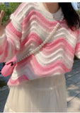 Flytonn-cute winter outfits casual winter outfits christmas outfit party look inspos Long Sleeve O-Neck Knitted Wave Striped Sweater