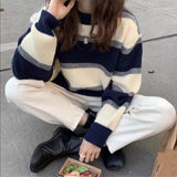 Flytonn-cute winter outfits casual winter outfits christmas outfit party look inspos Classic O-Neck Knitted Striped Sweater