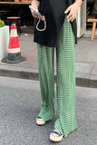 Flytonn-cute winter outfits casual winter outfits christmas outfit party look inspos High Waist Green Plaid Loose Pants