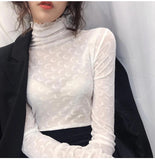 Flytonn-cute winter outfits casual winter outfits christmas outfit party look inspos Sexy Long Sleeve Moon Pattern See Through Turtleneck Shirt