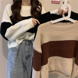 Flytonn-cute winter outfits casual winter outfits christmas outfit party look inspos Loose Casual Patchwork Cropped Sweater