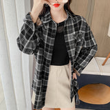 Flytonn-cute winter outfits casual winter outfits christmas outfit party look inspos Loose Plaid Thick Blouse Shirt