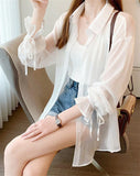 Flytonn-cute winter outfits casual winter outfits christmas outfit party look inspos Loose Sweet Chiffon Thin Transparent Blouse Shirt