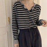 Flytonn-cute winter outfits casual winter outfits christmas outfit party look inspos Long Sleeve Simple Classic Striped Sweater