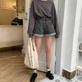 Flytonn-cute winter outfits casual winter outfits christmas outfit party look inspos High Waist Retro Denim Wide Leg Shorts Jeans