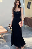 Flytonn-cute winter outfits casual winter outfits christmas outfit party look inspos Square Collar Buttons Sleeveless Off Shoulder Long Dress