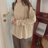 Flytonn-cute winter outfits casual winter outfits christmas outfit party look inspos Long Sleeve Coffee Colors Striped Loose Shirt