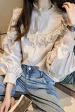 Flytonn-cute winter outfits casual winter outfits christmas outfit party look inspos Long Sleeve Vintage Lace Blouse Shirt