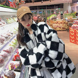 Flytonn-cute winter outfits casual winter outfits christmas outfit party look inspos Loose Padded Checkered Plaid Fur Jacket