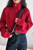 Flytonn-cute winter outfits casual winter outfits christmas outfit party look inspos Turn Down High Collar Zipper Knitted Sweater