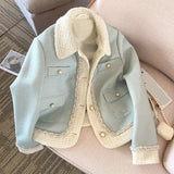 Flytonn-cute winter outfits casual winter outfits christmas outfit party look inspos Long Sleeve Light Blue Cropped Elegant Tweed Jacket