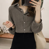 Flytonn-cute winter outfits casual winter outfits christmas outfit party look inspos Long Sleeve Elegant Plaid Style Blouse Shirt