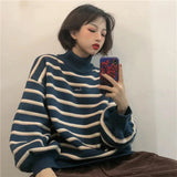 Flytonn-cute winter outfits casual winter outfits christmas outfit party look inspos Turtleneck Striped Loose Sweater