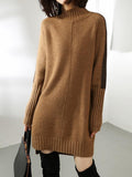 Flytonn-Black Friday Sale - Loose Long Sleeves Contrast Color Half Turtleneck Sweater Dresses