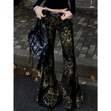 Flytonn-Vintage Leopard Print Women's Trousers Retro Streetwear Wide Leg Pants Boho Design Casual Wide Leg Long Pants For Women Relaxed