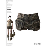 Flytonn-Vintage Women's Denim Shorts Hight Waisted Pockets Camouflage Y2k Casual Jeans Cargo Pants Gothic Green Short Jeans 2024 Summer