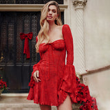 Flytonn Long Sleeve New Year Party Dresses 2025 Casual Flare Sleeve Dress Mini A Line Birthday Dress Elegant Dresses for Women-nye outfits