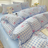 Flytonn-2025 Spring Bedding Set Classic Plaid Bedding Set 2025 Blue Pink Twin Queen Duvet Cover Flat Sheet Pillowcase No Filler Girl Boys Hotel Home Bed Linens