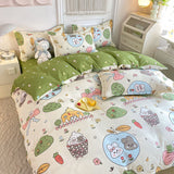 Flytonn-2025 Spring Bedding Set Cute Bear Bedding Set No Filler Ins Korean Style Duvet Cover Pillowcase 2025 New Single Full Size Kids Adult Soft Bed Linen