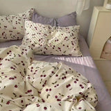 Flytonn-2025 Spring Bedding Set Ins Style Duvet Cover Set with Flat Sheet Pillowcases Cute Orange Cherry Crow Printed Single Double Queen Size Girls Bedding Kit