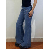 Flytonn-Y2K Flare Low Rise Jeans Pants For Woman Cargo Baggy Trousers Aesthetic Streetwear Pockets Hippie Denim Bell Bottom CasualOutfit