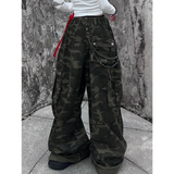 Flytonn-Camouflage Jeans Women Y2K Hip Hop Vintage High Waisted Jeans Straight Streetwear Casual Loose Large Size Wide Leg Denim Pants