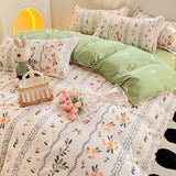 Flytonn-2025 Spring Bedding Set Flowers Rabbit Bedding Set Ins No Filler Single Queen Size Duvet Cover Flat Sheet Pillowcase Girls Boys New Comforter Duvet