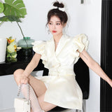 Flytonn-y2k outfits French Luxury High end Suit Sleeveless White Dress for Women Summer New Double breasted Flying Sleeve Waist Slimming Short Dress