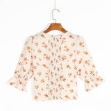 Flytonn-BACK TO SCHOOL OUTFIT Summer Tops Women Clothing Square Neck Flare Sleeve Shirred Vintage Blouses For Women Elegant Floral Print Chiffon Blouse Top