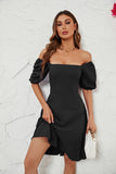 Flytonn-Black Friday Sale - New Solid Color Square Neck Puff Sleeve Women Sexy Casual Dress