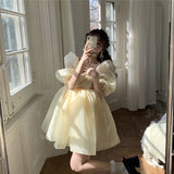 Flytonn-y2k outfits French Retro Palace Fairy Sweet Princess Dress Summer Bubble Sleeve Birthday Party Organza Slim Short Puffy Dress for Women