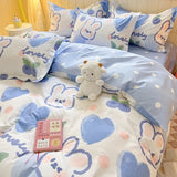 Flytonn-2025 Spring Bedding Set Flowers Rabbit Bedding Set Ins No Filler Single Queen Size Duvet Cover Flat Sheet Pillowcase Girls Boys New Comforter Duvet