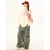 Flytonn-Blue High Waist Women Jeans Hip-hop Style Fashion Vintage Streetwear Y2K Wide Leg Jean 2024 Female Trouser Baggy Denim Pants