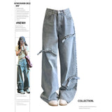 Flytonn-Women Blue Cargo Bow Jeans Y2k 90s Aesthetic Baggy Denim Trouser Harajuku High Waist Wide Cowboy Pants Trashy 2000s Clothes