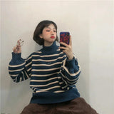 Flytonn-cute winter outfits casual winter outfits christmas outfit party look inspos Turtleneck Striped Loose Sweater