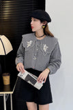 Flytonn-cute winter outfits casual winter outfits christmas outfit party look inspos Long Sleeve Doll Collar Striped Blouse Shirt