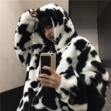 Flytonn-cute winter outfits casual winter outfits christmas outfit party look inspos Loose Cow Pattern Hooded Fleece Jackets