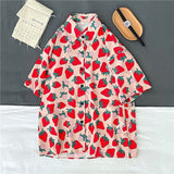 Flytonn-cute winter outfits casual winter outfits christmas outfit party look inspos Cute Strawberry Printed Short Sleeve Blouse Shirt