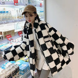 Flytonn-cute winter outfits casual winter outfits christmas outfit party look inspos Loose Padded Checkered Plaid Fur Jacket