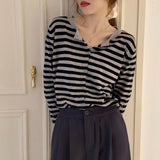 Flytonn-cute winter outfits casual winter outfits christmas outfit party look inspos Long Sleeve Simple Classic Striped Sweater