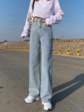 Flytonn-cute winter outfits casual winter outfits christmas outfit party look inspos High Waist Wide Leg Full Length Jeans Pants