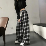 Flytonn-cute winter outfits casual winter outfits christmas outfit party look inspos Loose Wide Leg Black And White Plaid Pants