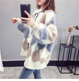 Flytonn-cute winter outfits casual winter outfits christmas outfit party look inspos Loose Argyle Pattern Knitted Warm Cardigan Sweater