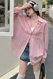 Flytonn-cute winter outfits casual winter outfits christmas outfit party look inspos Long Sleeve Elegant Pink Striped Blouse Shirt