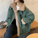 Flytonn-cute winter outfits casual winter outfits christmas outfit party look inspos Loose Wool Thicken Zipper Corduroy Jacket