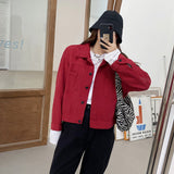 Flytonn-cute winter outfits casual winter outfits christmas outfit party look inspos Casual Cropped Red Denim Jacket