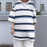 Flytonn-cute winter outfits casual winter outfits christmas outfit party look inspos Loose Oversize Striped Short Sleeve Shirt