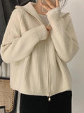 Flytonn-cute winter outfits casual winter outfits christmas outfit party look inspos Solid Knitted Hooded Cardigan Sweater