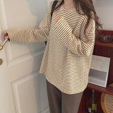 Flytonn-cute winter outfits casual winter outfits christmas outfit party look inspos Long Sleeve Coffee Colors Striped Loose Shirt